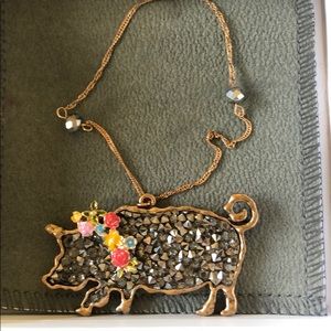Rose Gold Marcasite Pig necklace